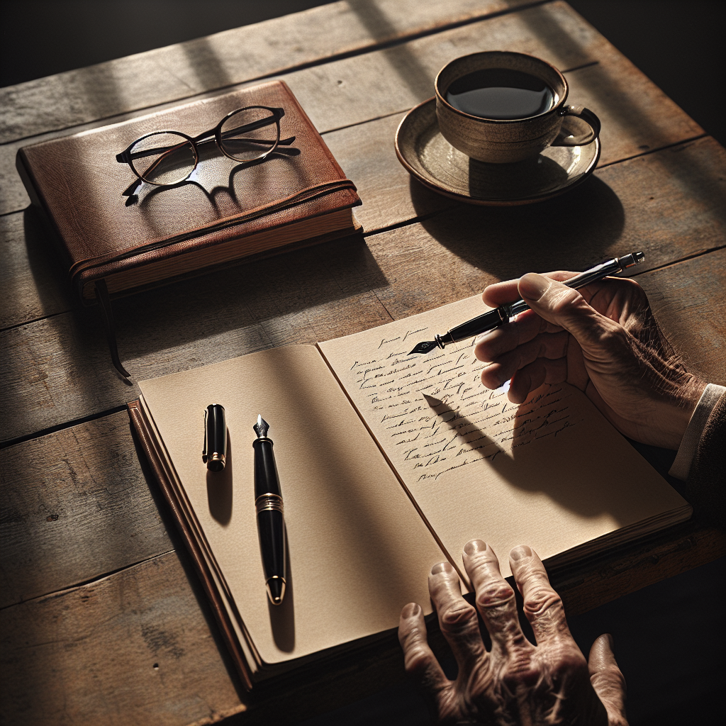 Cuaderno abierto sobre una mesa de madera con luz cálida