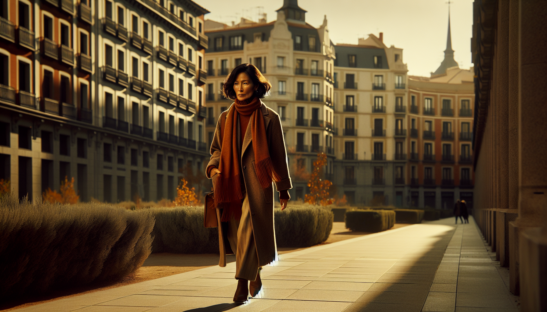 Persona caminando por una calle de Madrid en luz cálida